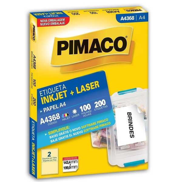 Etiqueta Adesiva Pimaco Ref A4368 InkJet e Laser A4 143,4x199,9mm