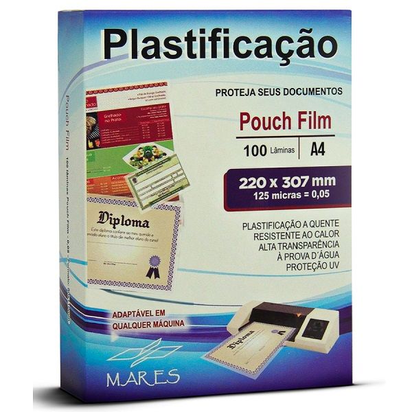Plástico para Plastificação Mares 0,05 A4 220x307mm PT 100 UN - Gimba